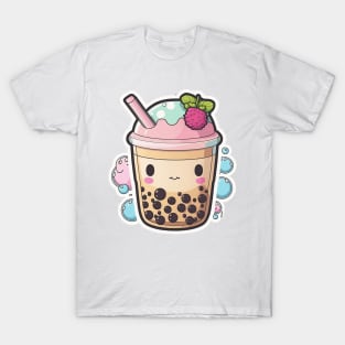 Cute Bubble Tea Cartoon Anime Boba Drawing T-Shirt